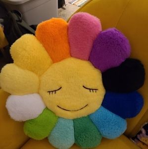 Colorful rainbow Flowered smiley face pillow